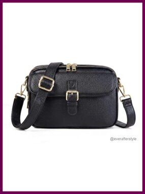 Pebbled Vegan Leather Crossbody Bag with 9 Card Slots Double-Zipper